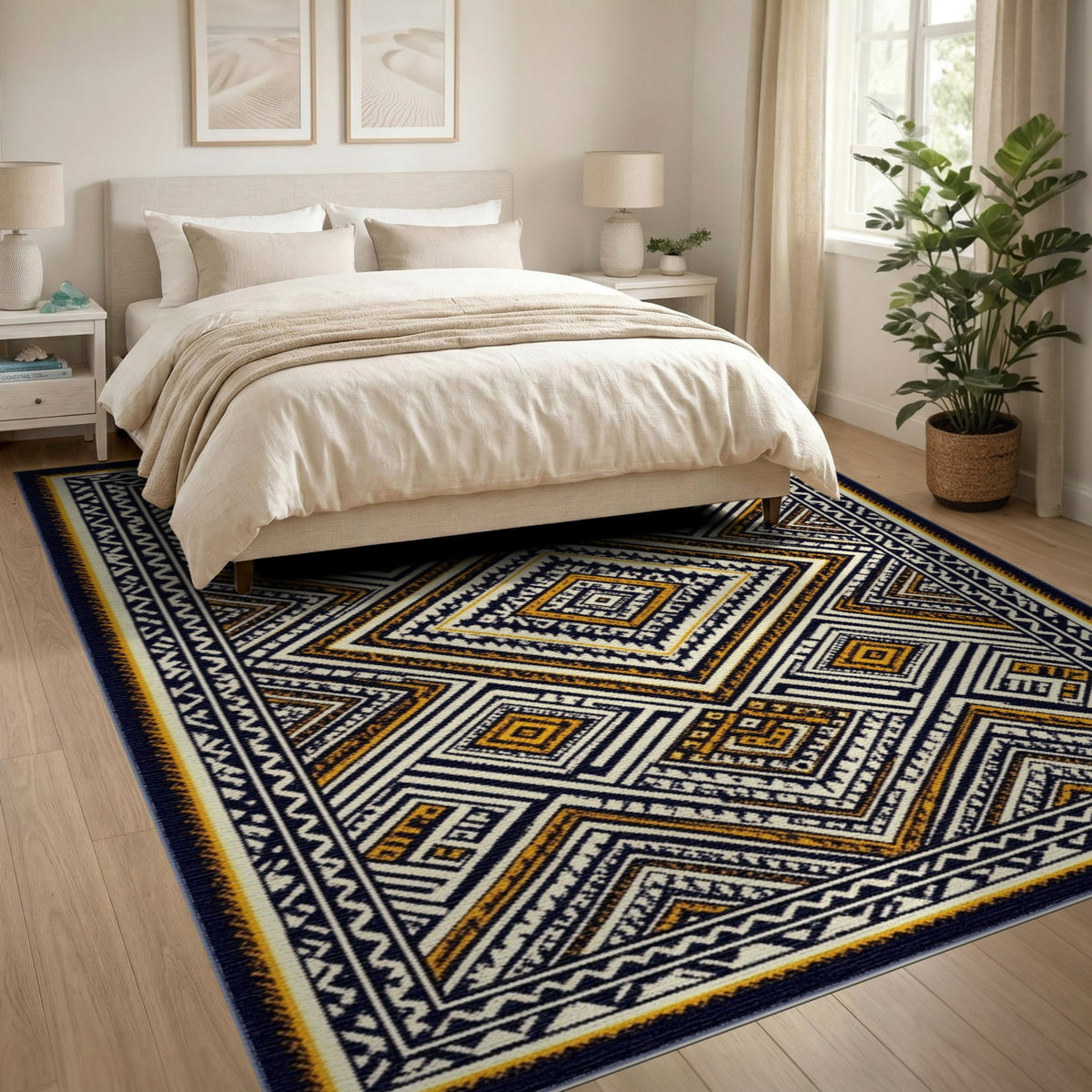 Multi-color and Patterns Black Gold Geometric Diamond Area Rug
