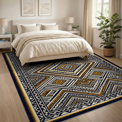 Multi-color and Patterns Black Gold Geometric Diamond Area Rug