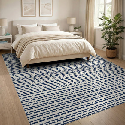 Navy Blue Geometric Striped Area Rug