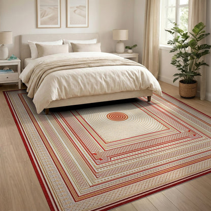 Red Geometric Concentric Circle Area Rug