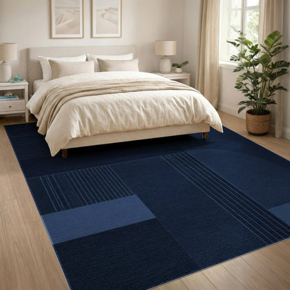 Navy Blue Geometric Block Blue and Teal Area Rug