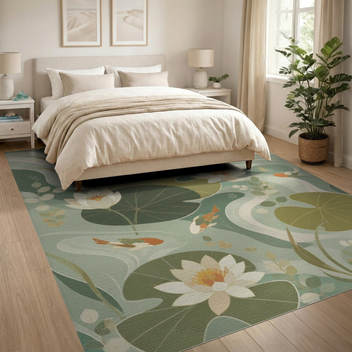 Lotus Koi Pond Washable Area Rug