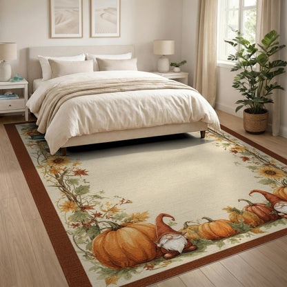 Fall Harvest Truck Gnome Pumpkin Area Rug