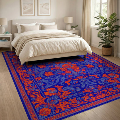 Blue Orange Floral Vintage Area Rug