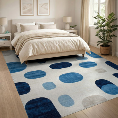 Geometric Modern Blue and Teal Blue Abstract Geometric Area Rug