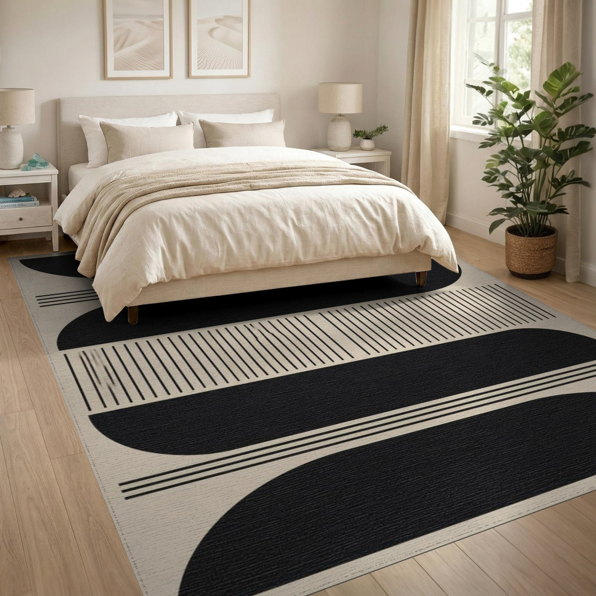 Black Geometric Arches Area Rug