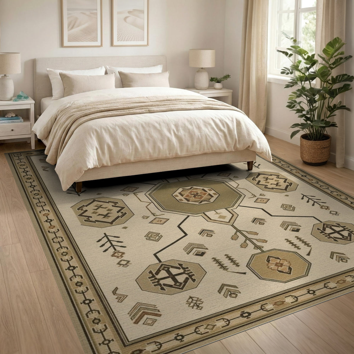 Southwestern Geometric Octagon Area Rug in Brown Tan
