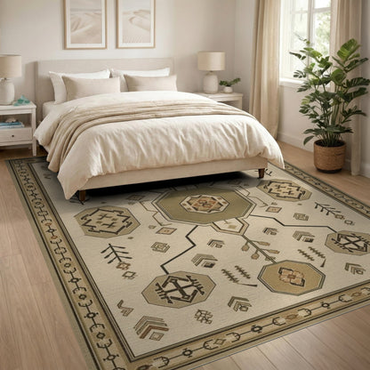 Southwestern Geometric Octagon Area Rug in Brown Tan