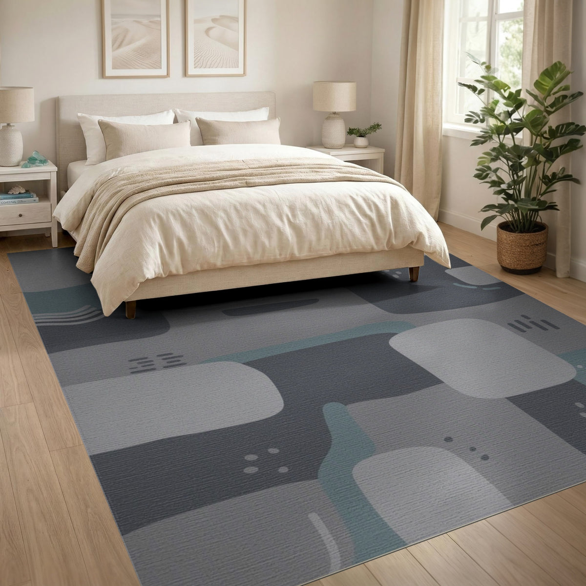 Grey Teal Abstract Area Rug