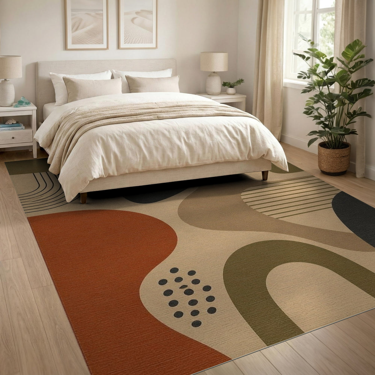 Earthy Abstract Area Rug in Brown Tan