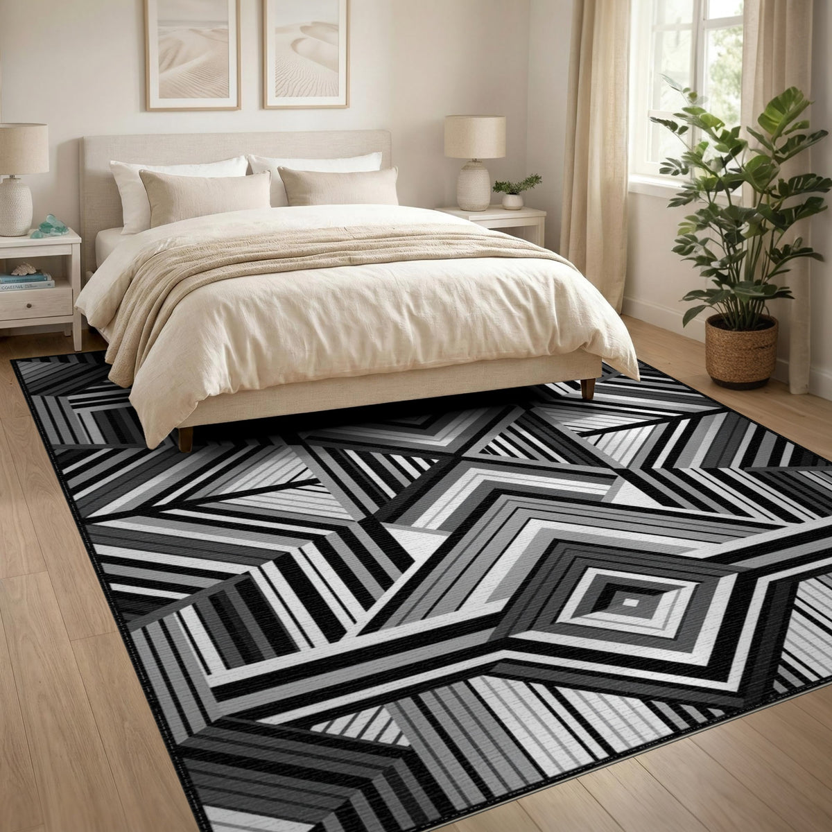 Bold Geometric Black White Area Rug