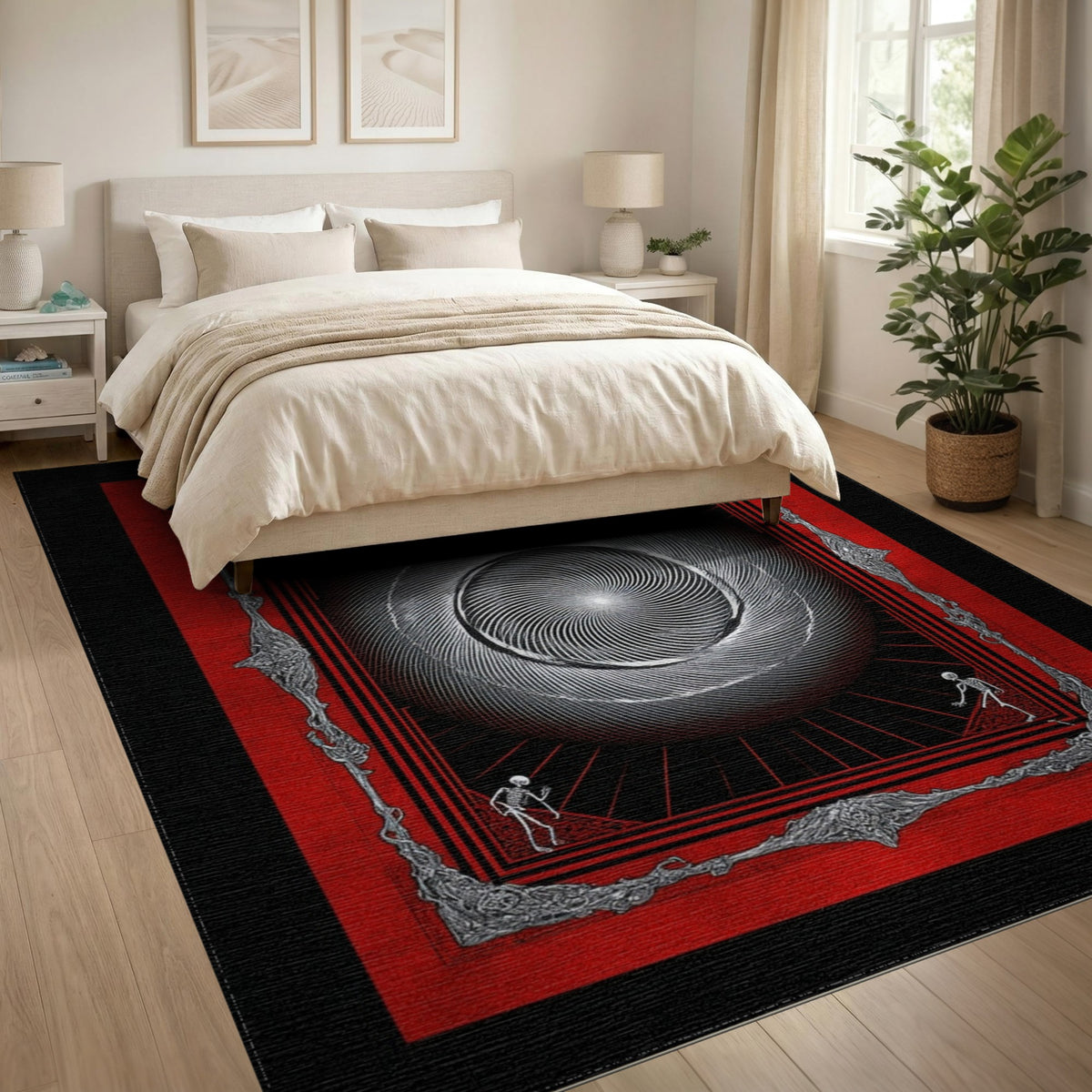 Red Vortex Skeleton Area Rug