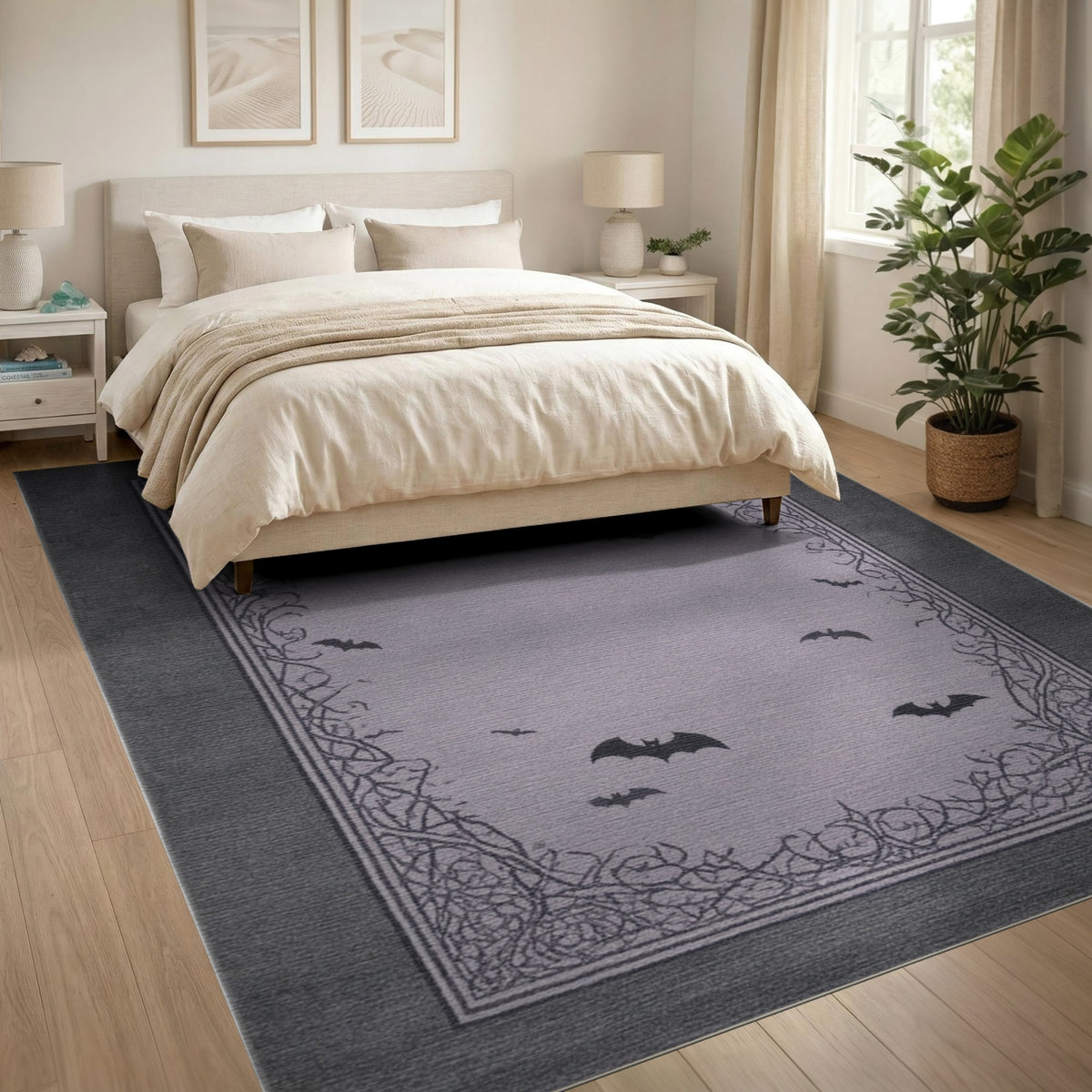 Purple Bat Vine Border Area Rug