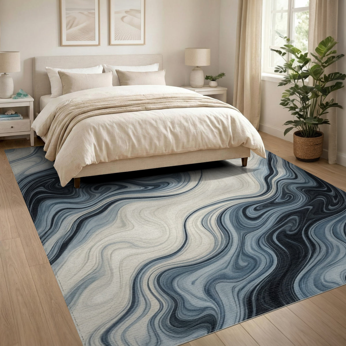 Abstract Area Blue Marble Swirl Abstract Area Rug