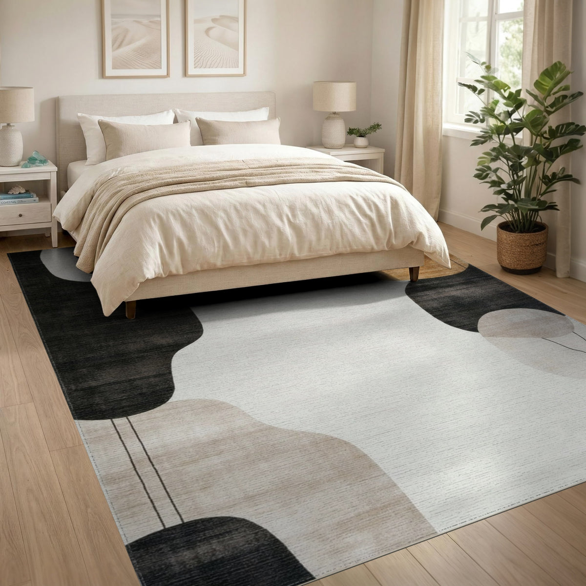 Abstract Organic Shapes Area Rug in Brown Tan