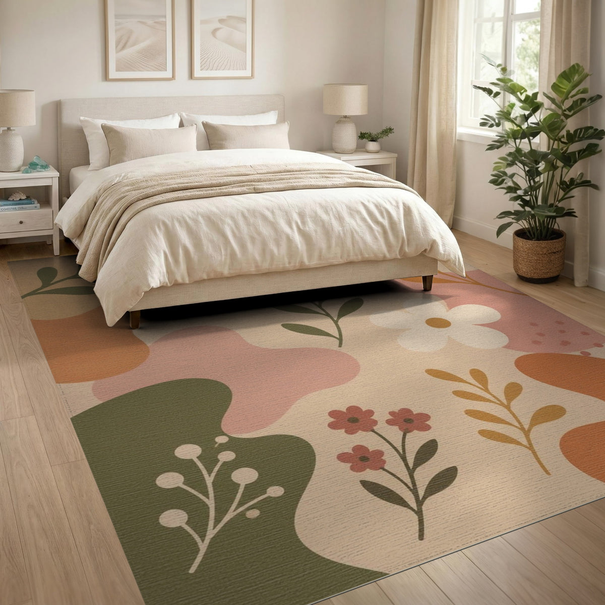 Boho Floral Beige Neutral Area Rug