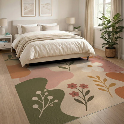 Boho Floral Beige Neutral Area Rug