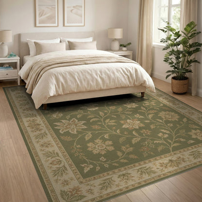 Green Floral Vintage Area Rug