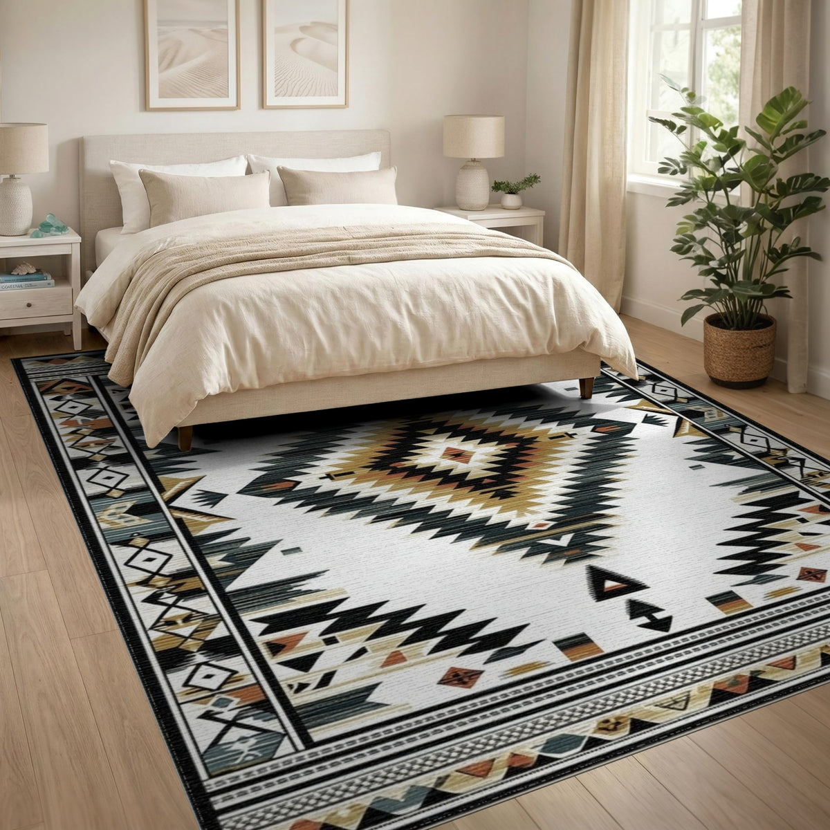 Black and White Southwestern Black White Geometric Area Rug