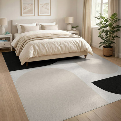 Black White Geometric Abstract Area Rug