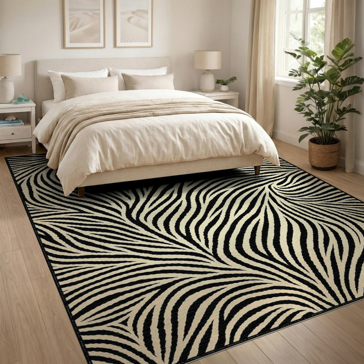 Black White Swirl Zebra Area Rug