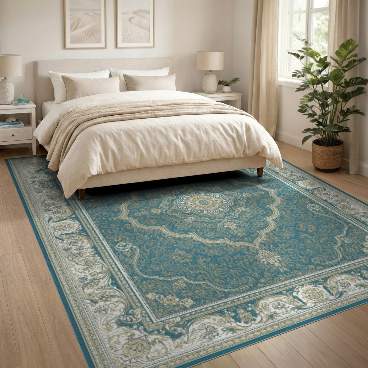 Teal Persian Medallion Area Rug