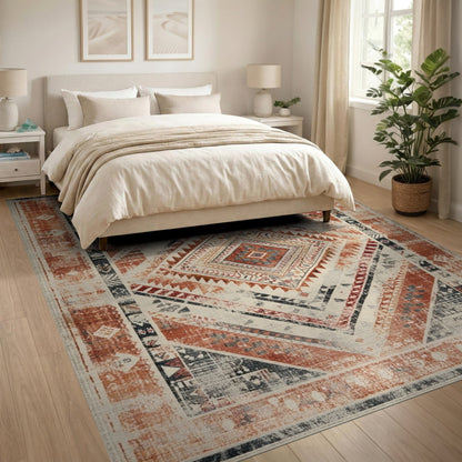 Distressed Red Tribal Area Rug