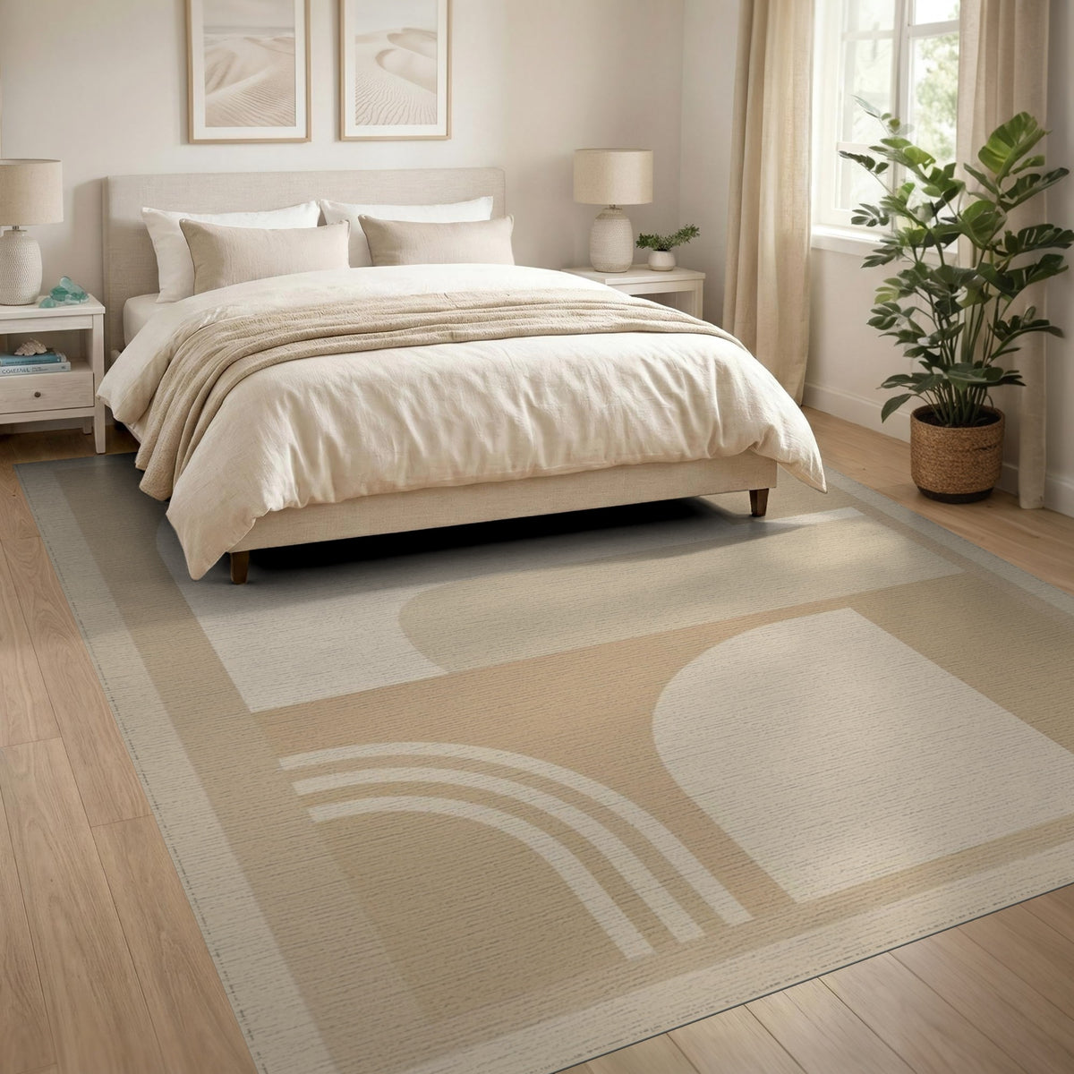 Beige and Neutral Arch Beige Geometric Arch Area Rug