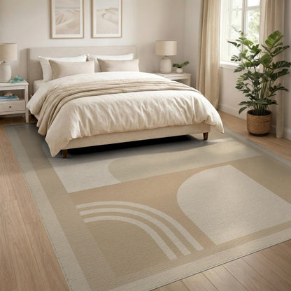Beige and Neutral Arch Beige Geometric Arch Area Rug