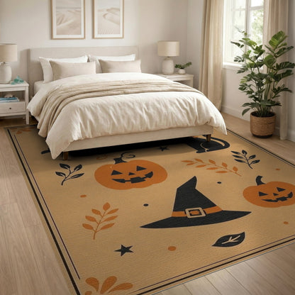 Kids Cartoon Halloween Pumpkin Cat Area Rug