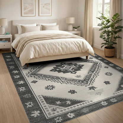 Black White Heritage Tribal Area Rug