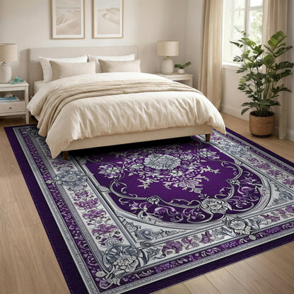 Traditional Persian Purple Floral Medallion Area Rug