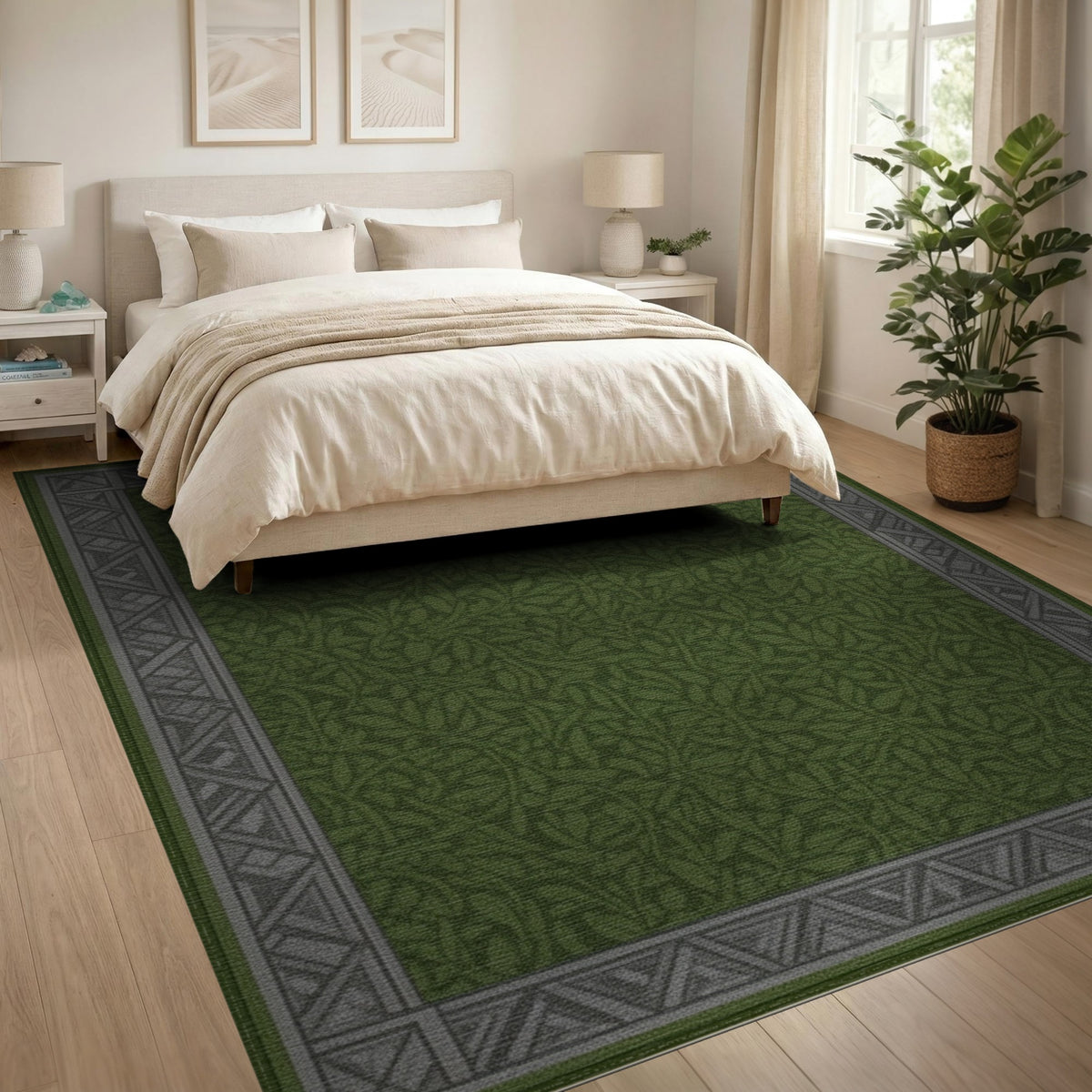 Green Floral Vintage Lush Green Vine Leaf Area Rug