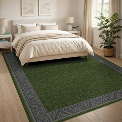 Green Floral Vintage Lush Green Vine Leaf Area Rug
