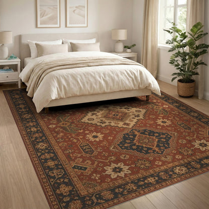 Traditional Red Persian Area Rug with Blue Medallions