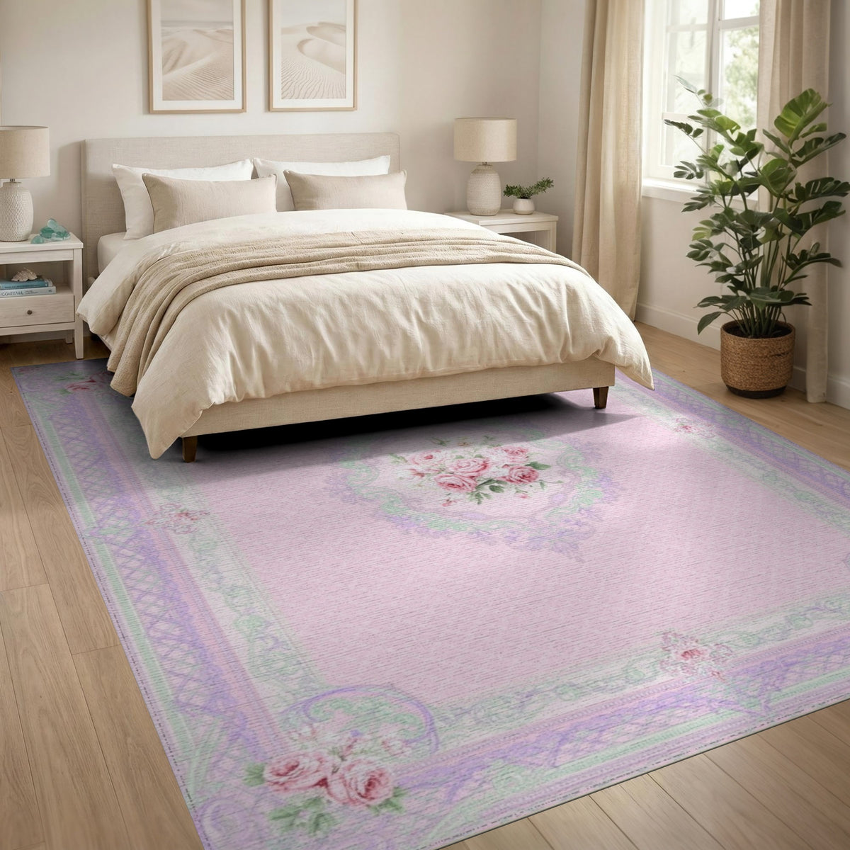 Pink Rose Floral Vintage Area Rug