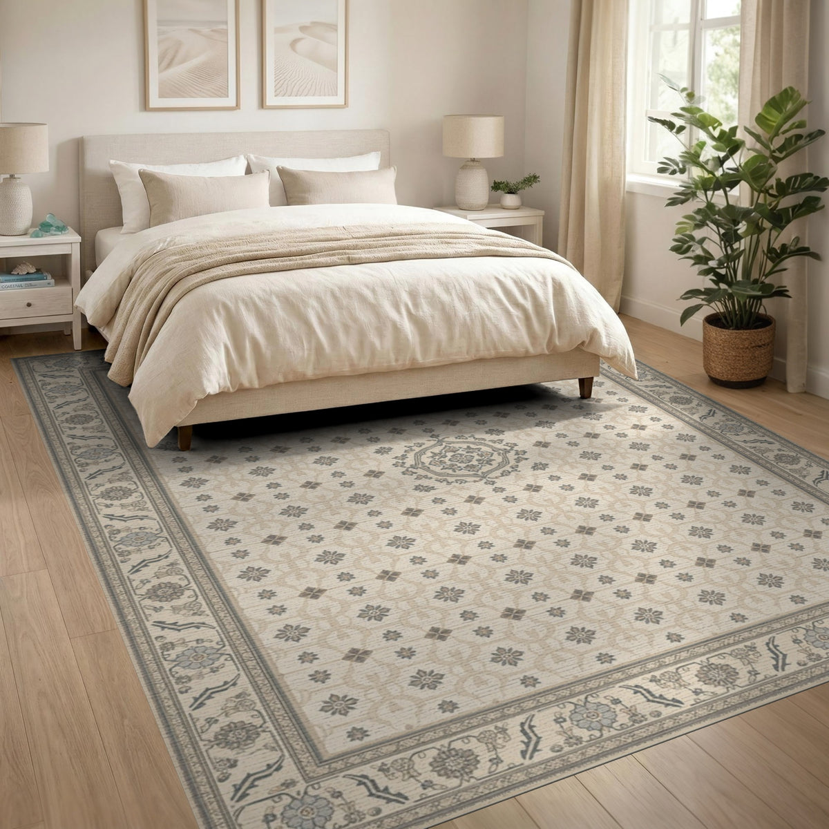 Beige and Neutral Beige Neutral Persian Medallion Area Rug