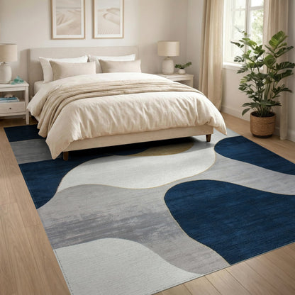 Navy Gold Abstract Wave Area Rug