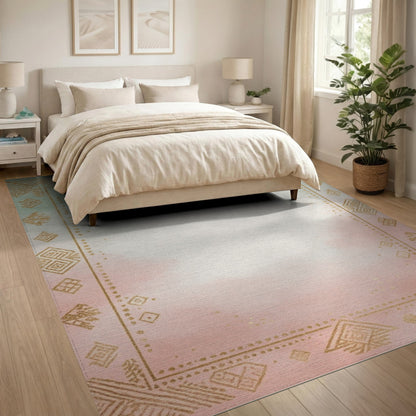 Pastel Gradient Tribal Border Rug