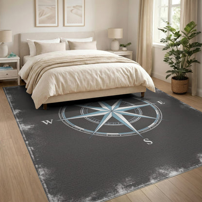 Blue Compass Rose Distressed Area Rug