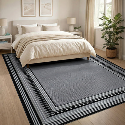 Border Black and White Black White Geometric Border Area Rug