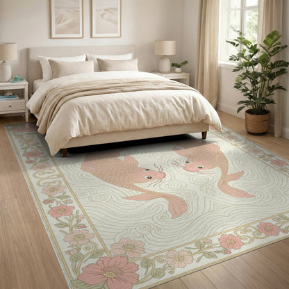 Pink Koi Fish Floral Vintage Area Rug