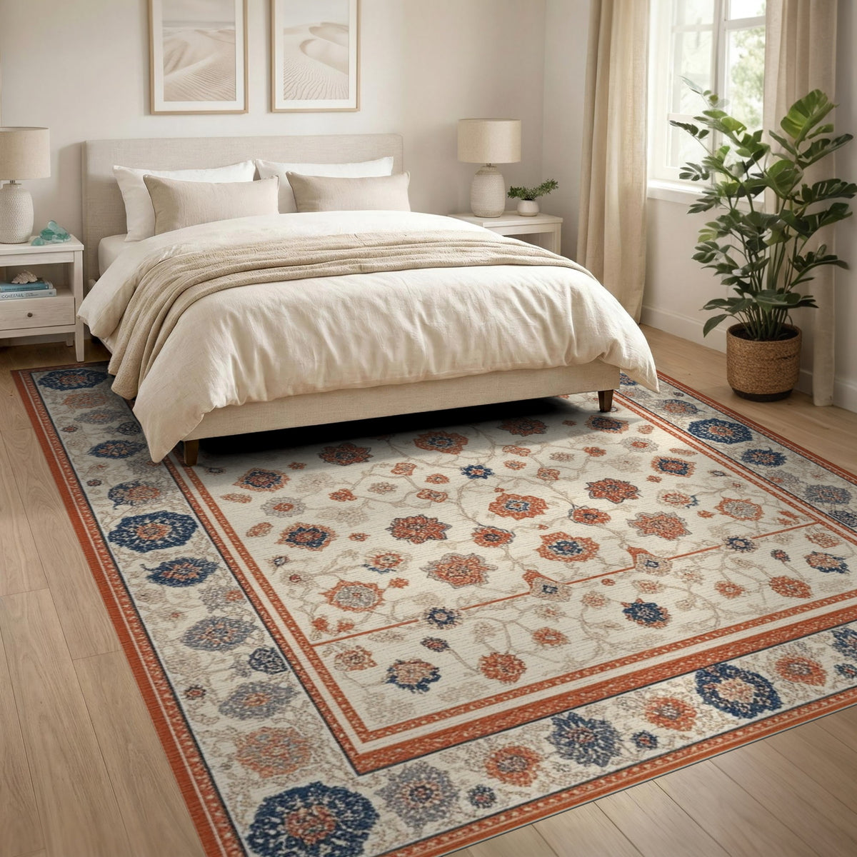 Beige and Neutral Traditional Persian Beige Floral Area Rug