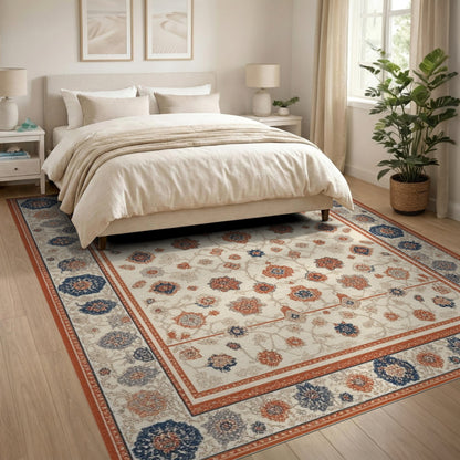 Beige and Neutral Traditional Persian Beige Floral Area Rug