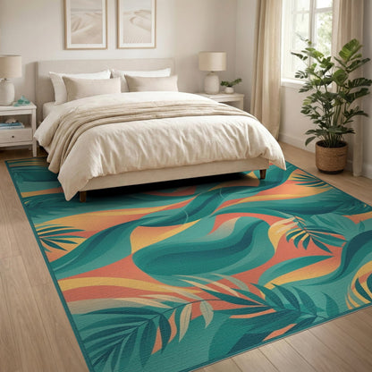 Blue Teal Abstract Palm Area Rug