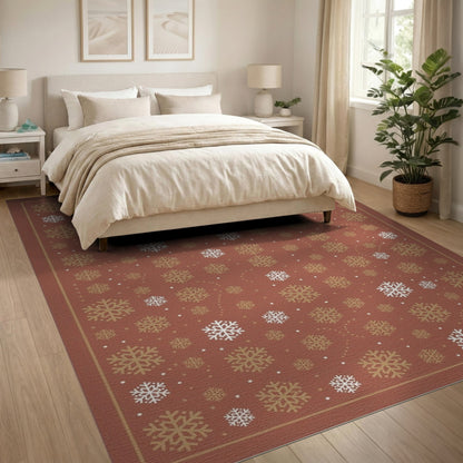 Red Snowflake Geometric Area Rug