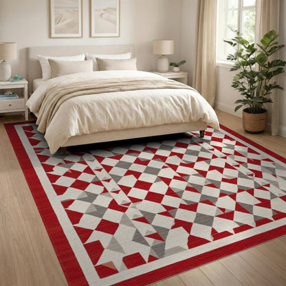 Red Grey Geometric Diamond Area Rug