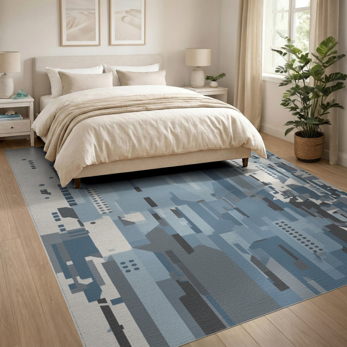 Blue Geometric Abstract Area Rug