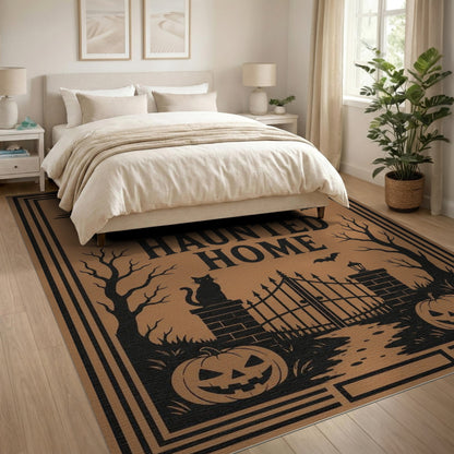 Orange Haunted Home Halloween Welcome Area Rug