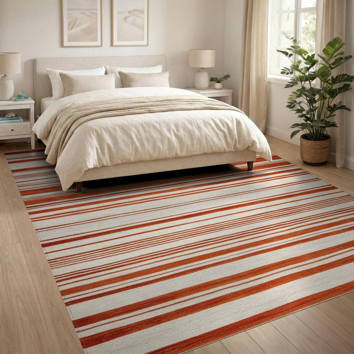 Orange Striped Orange Striped Geometric Area Rug